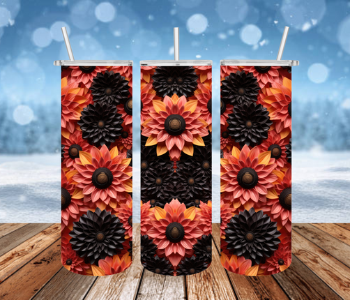 Black and Red Sunflowers 3D Tumbler