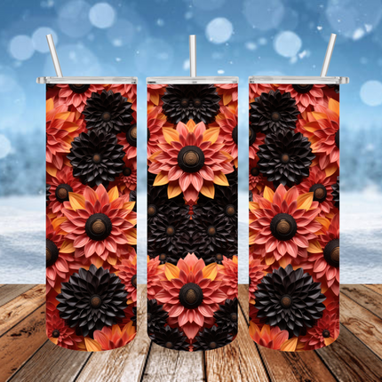 Black and Red Sunflowers 3D Tumbler