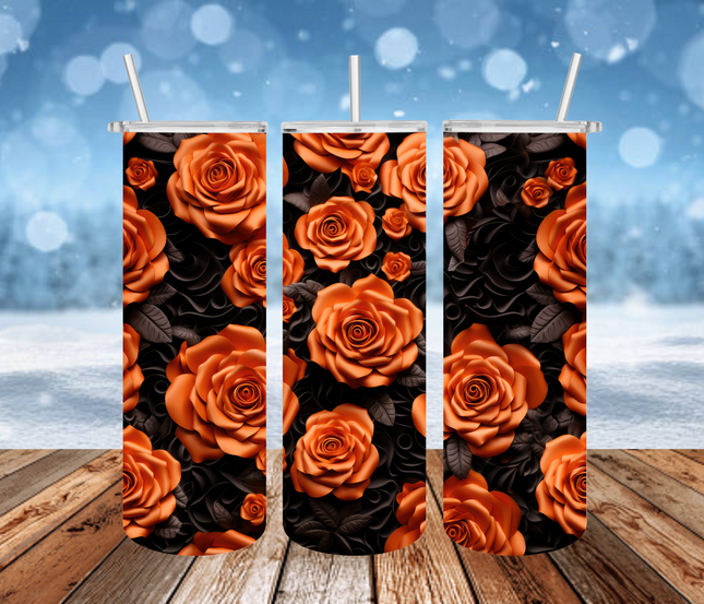 Orange and Black Flowers 3D Tumbler