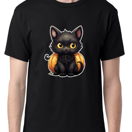 Black Kitten with Pumpkin T-Shirt